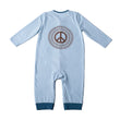 Load image into Gallery viewer, Blue baby boy long sleeve one piece with peace sign print