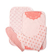 Load image into Gallery viewer, Pink burp cloth with diamond print, pink burp cloth with mandala print, pink bib with leaf print, pink bib with lotus flower print