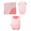 Load image into Gallery viewer, Pink baby blanket with mandala and lotus flower print, pink short sleeve baby onesie with lotus flower print, pink burp cloth with mandala print, and pinkbaby bib with lotus flower print