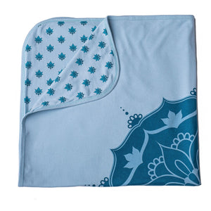 Blue baby blanket with mandala and lotus print