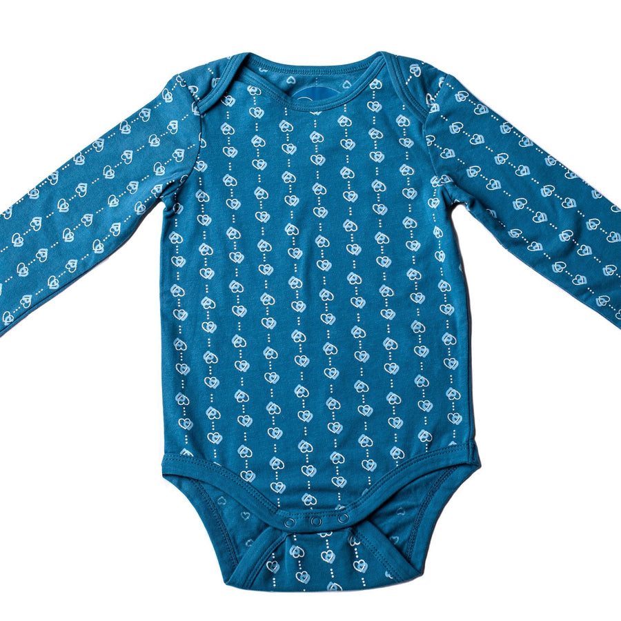 Blue long sleeve baby onesie with hearts